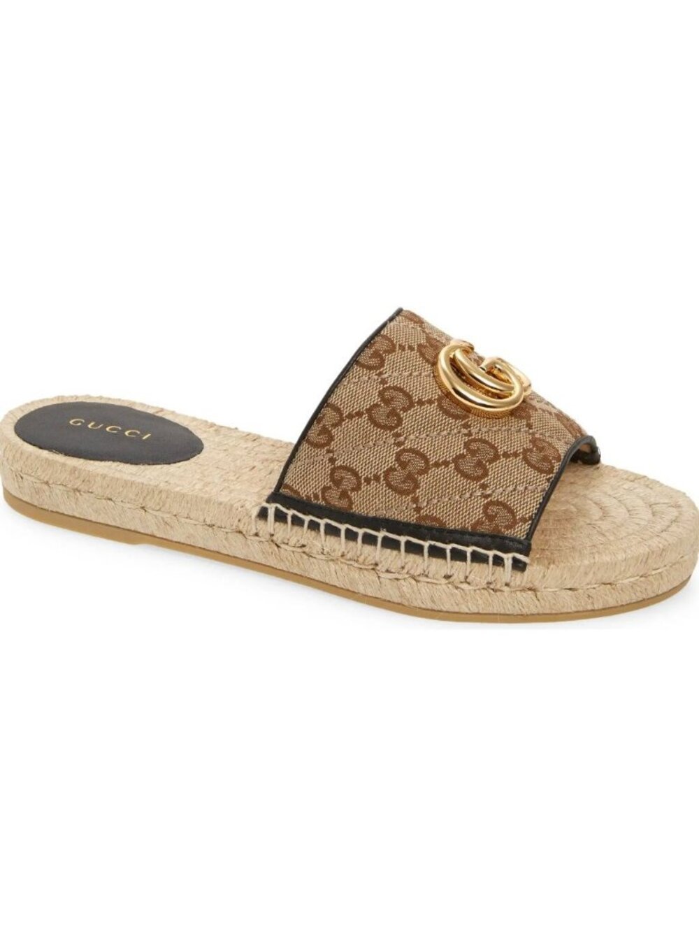 GUCCI GG Matelasse Marmont Pilar Espadrille Slide Sandals Beige Ebony 39